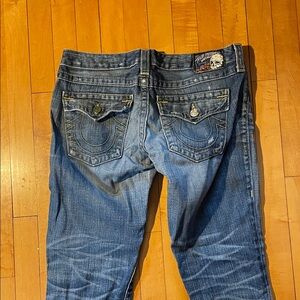 True Religion Women's Blue Washed Skinny Jeans with Signature Back Pockets